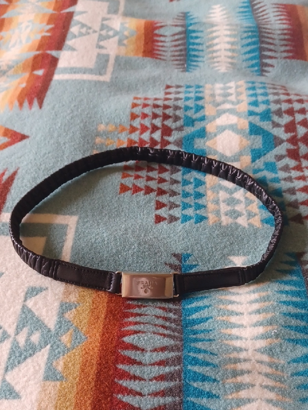 Prada Black Lambskin Logo Belt, 27.5" To 37" Waist